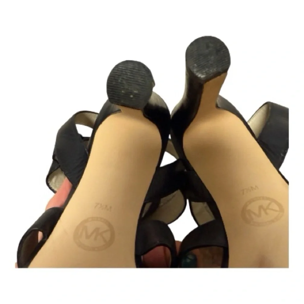 MICHAEL Michael Kors Sherry Black Leather Studded Caged Platform Heels - 7.5M